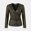 FJØRNA women's long sleeve glitter top with V-neck, stylish and shimmering fabric for fashionable evening wear.