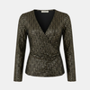 FJØRNA women's long sleeve glitter top with V-neck, stylish and shimmering fabric for fashionable evening wear.