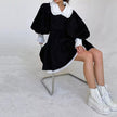 FJØRNA velvet collar mini black dress, stylish Y2K-inspired dress with a fitted silhouette and elegant velvet collar detail.