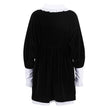 Black velvet collar mini dress by FJØRNA featuring a stylish V-neck and short length, perfect for chic streetwear looks.
