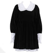 FJØRNA velvet collar mini black dress with long sleeves, stylish Y2K streetwear design, perfect for trendy fashion looks.