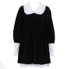 FJØRNA velvet collar mini black dress with long sleeves, stylish Y2K streetwear design, perfect for trendy fashion looks.