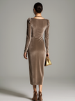FJØRNA velvet midi dress, elegant evening dress with a fitted silhouette and soft fabric, perfect for formal occasions.