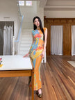 FJØRNA vintage floral cut-out maxi dress for women, featuring a flowy silhouette and summer floral pattern for special occasions.