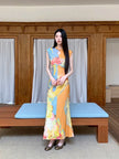 FJØRNA vintage floral cut-out women's maxi dress with a flowing silhouette, perfect for summer and special occasions.