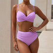 Violet FJØRNA bikini set with sweetheart neckline and high-waisted bottoms, form-fitting swimwear for stylish beachwear.