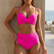 FJØRNA warm pink fitted wrap bikini set for women, featuring a stylish bikini top and bottom in a vibrant pink color.