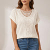 White FJØRNA women's summer blouse, short sleeve knit top, lightweight and stylish for warm weather.