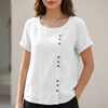 White relaxed linen women's blouse with asymmetric detail, casual daywear top by FJØRNA.