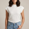 White high neck cap sleeve summer top for women by FJØRNA, lightweight and stylish blouse with clean design.