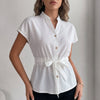 White FJØRNA summer blouse for women with cap sleeves, made of denim, stylish and lightweight top for warm weather.