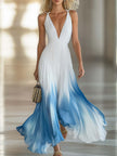 White chiffon V-neck maxi dress by FJØRNA, elegant evening dress with flowing fabric and a stylish V-neckline.