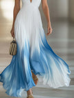 White chiffon V-neck maxi dress by FJØRNA, flowing evening dress with elegant design and lightweight fabric.