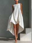 White Linen Sleeveless Midi Dress For Women