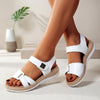 White FJØRNA orthopedic platform open toe sandals for women with cushioned footbed and stylish open toe design.