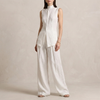 FJØRNA white sleeveless high-neck two-piece set with flowing wide-leg trousers, elegant and sophisticated outfit for women.