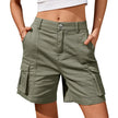 Women’s lightweight high waist cargo shorts by FJØRNA, casual relaxed fit with elastic waistband and front pockets.