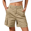 FJØRNA women's lightweight summer cargo shorts with high waist, relaxed fit, elastic waistband, and side pockets.
