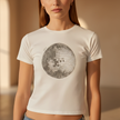 Women wearing FJØRNA slim fit short sleeve men's shirt, styled as a women's top, with a casual and modern look.