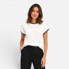 Women’s FJØRNA contrast trim knit top with short sleeves and crew neck, featuring stylish detailing and comfortable fit.