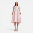 Women’s elegant midi dress by FJØRNA, strap A-line wedding guest dress, showcasing a stylish and sophisticated design.