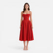 Women's elegant midi dress by FJØRNA featuring a strap A-line design, perfect for wedding guests and formal occasions.