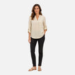 Women's elegant V-neck long sleeve blouse by FJØRNA, dressy casual top with a stylish V-neck design and long sleeves.