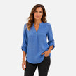 Women’s elegant V-neck long sleeve blouse by FJØRNA, dressy casual top with stylish fit and soft fabric.