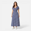 Women's floral V-neck midi dress by FJØRNA, perfect for summer occasions and weddings, featuring a flowy, elegant design.