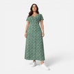 Women's floral V-neck midi dress by FJØRNA featuring a summer-appropriate design, perfect for weddings and special occasions.