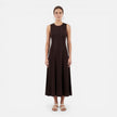 Women's sleeveless formal maxi dress by FJØRNA with pleated design, perfect for wedding guest attire.