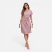Lightweight women's midi dress by FJØRNA with V-neck, short sleeves, and a belt for a stylish, casual look.