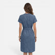 Women’s lightweight midi dress by FJØRNA with V-neck, short sleeves, and a belt for a stylish, comfortable look.
