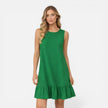 Women's lightweight sleeveless summer dress by FJØRNA with an A-line silhouette and ruffle hem, perfect for warm weather.