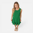 Women’s lightweight sleeveless summer dress by FJØRNA with an A-line silhouette and ruffle hem, perfect for warm weather.