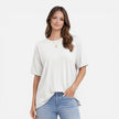 Women’s oversized cotton t-shirt by FJØRNA, lightweight and breathable, relaxed fit for comfortable daily wear.