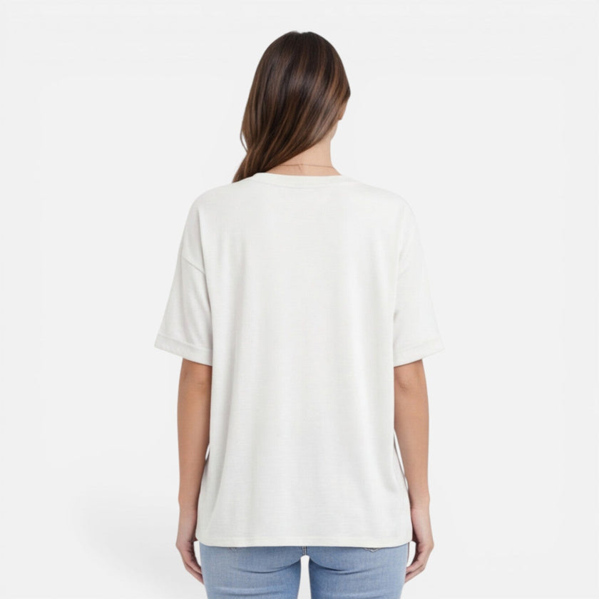 Women’s oversized cotton T-shirt by FJØRNA, lightweight and breathable relaxed fit daily wear shirt.