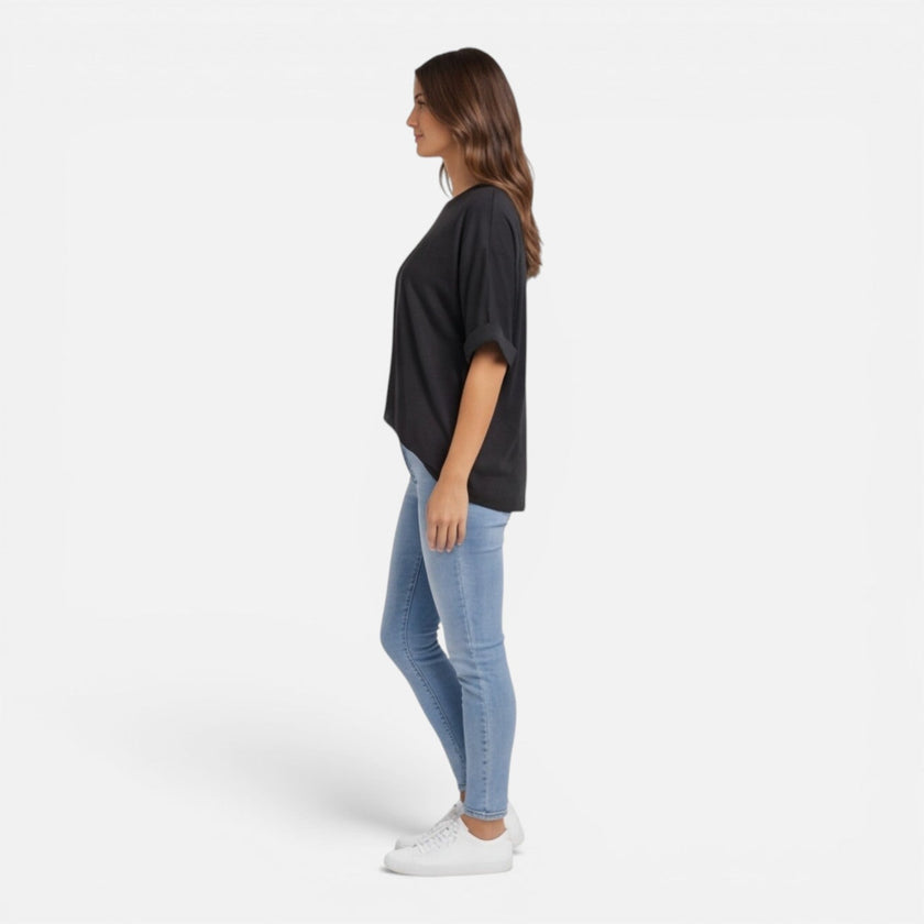 Women’s oversized cotton T-shirt by FJØRNA, relaxed fit, breathable and lightweight for comfortable daily wear.
