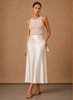 Women's satin midi skirt by FJØRNA featuring an elegant A-line design and flowing silhouette.