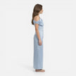 Women's satin one-shoulder wedding guest dress by FJØRNA, midi length, slim fit, elegant evening dress with draped fabric.
