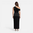 FJØRNA women's satin one-shoulder wedding guest dress, midi length, slim fit, elegant evening dress with smooth satin fabric.