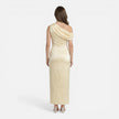 Women's satin one-shoulder midi wedding guest dress by FJØRNA, slim fit with elegant design and smooth fabric.