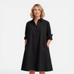 Women’s lightweight shirt dress by FJØRNA, comfortable loose fit midi dress with casual style, ideal for everyday wear.