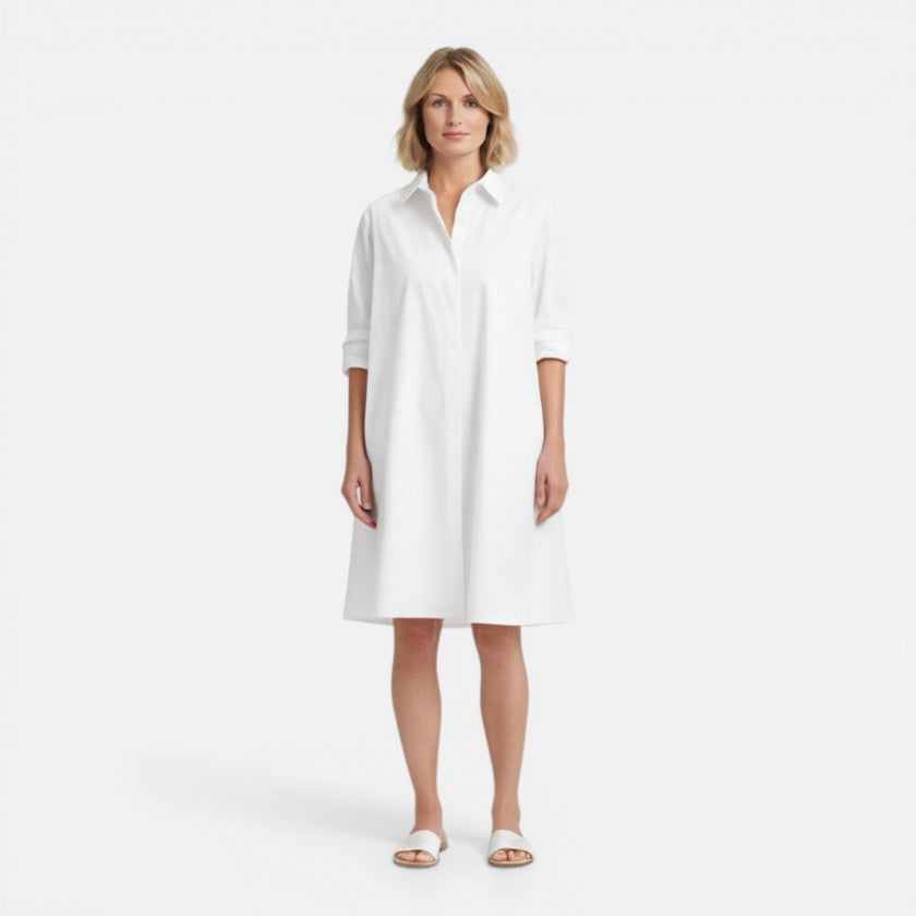 Women's lightweight, comfortable loose-fit midi shirt dress by FJØRNA featuring a relaxed fit and casual style.