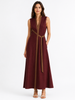 Women's sleeveless midi dress with stand collar by FJØRNA, featuring a relaxed fit and stylish design.