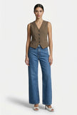 FJØRNA women's slim fit sleeveless tailored waistcoat, full body shot showcasing layering and sleek design.