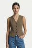 FJØRNA women's slim fit sleeveless tailored waistcoat, medium shot showing modern layered design and sleek fit.