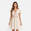 Women's lightweight V-neck summer dress by FJØRNA featuring an A-line silhouette and lace waist detail.