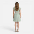 Lightweight women's V-neck summer dress by FJØRNA featuring an A-line silhouette and lace waist detail.