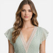 Women's lightweight V-neck summer dress by FJØRNA, A-line style with lace waist and breathable fabric.